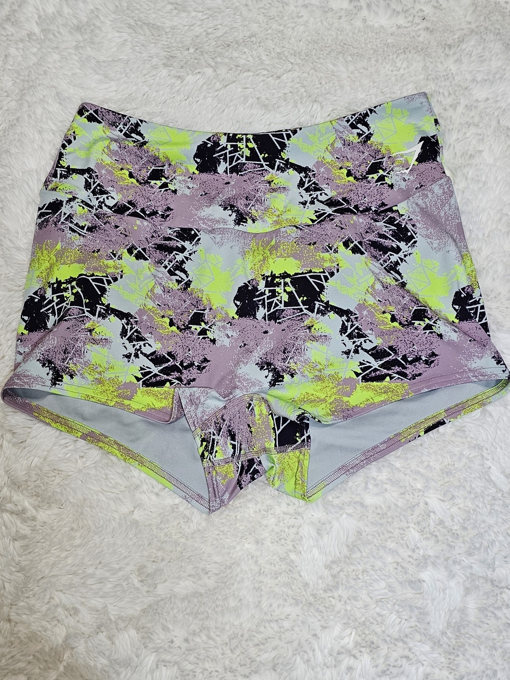 Gymshark Women's High-Waist Bike Shorts in Lilac and Neon Yellow-XL